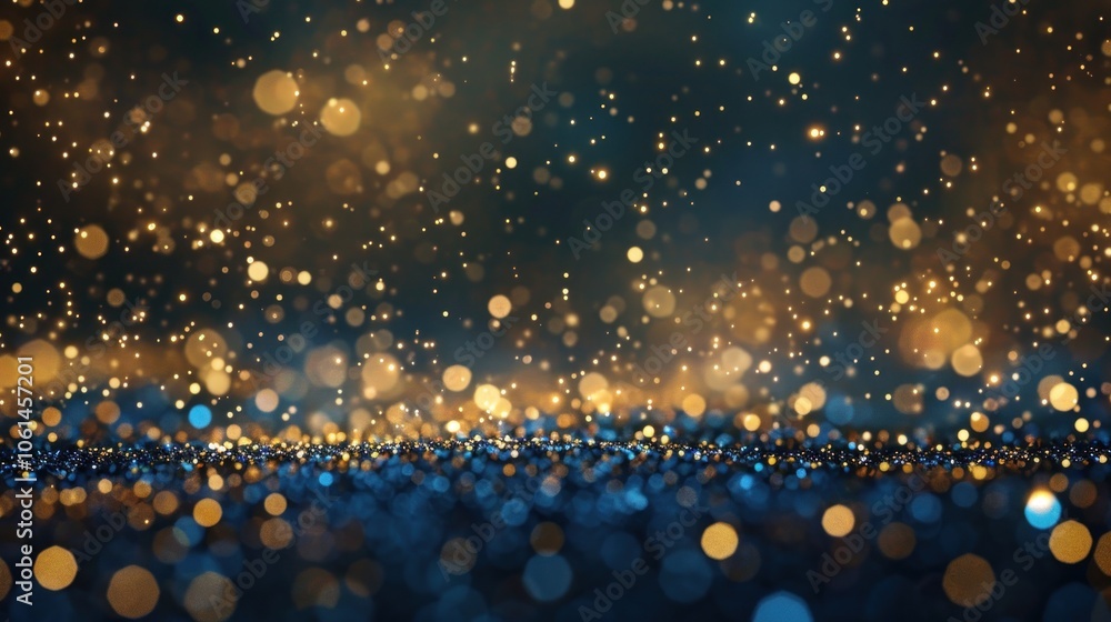 Poster a shimmering background of golden and blue bokeh lights creating a festive atmosphere.