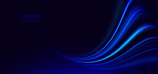 Abstract blue curve ray glowing on dark blue background with copy space for text.
