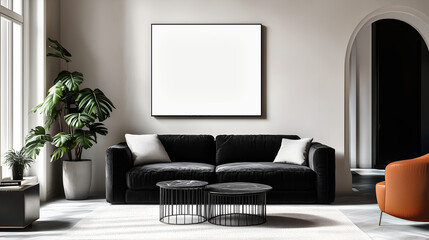 modern living room with sofa and frame mockup