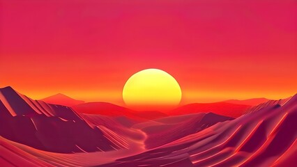 sun rising over hills, with warm, energizing colors shifting from red to gold, symbolizing a fresh start