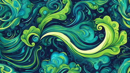 Obraz premium A green and blue abstract painting with a wave pattern