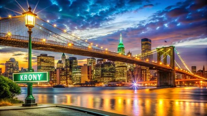 Obraz premium Night Photography of Brooklyn Museum Sign on Bridge - Iconic NYC Landmark for Tourists and Travelers