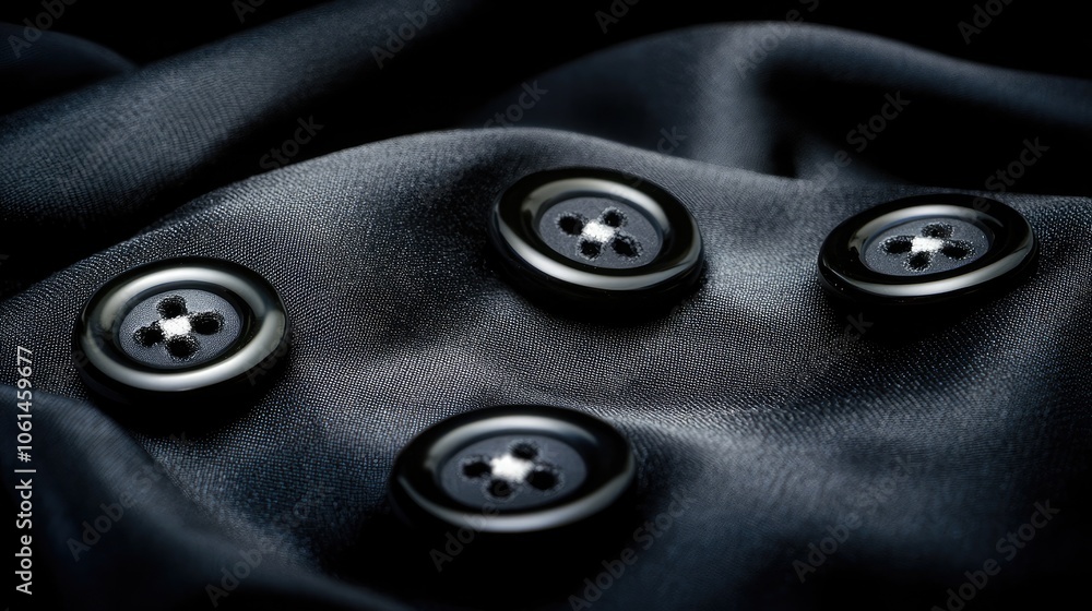 Poster black buttons on dark fabric with subtle texture