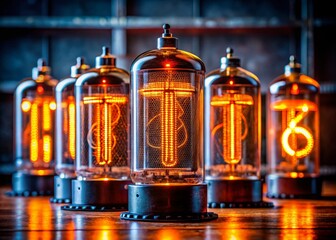Night Photography of Nixie Tube Alphabet - Letter T Display in Neon Glow