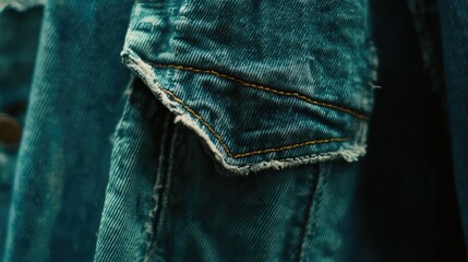 Detailed Close-Up of Vintage Denim Jacket Fabric