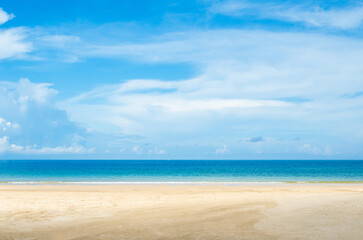 Beautiful photography horizon landscape summer panorama front view  tropical sea beach white sand clean blue sky background calm nature ocean andaman wave water travel island Thailand sun day time