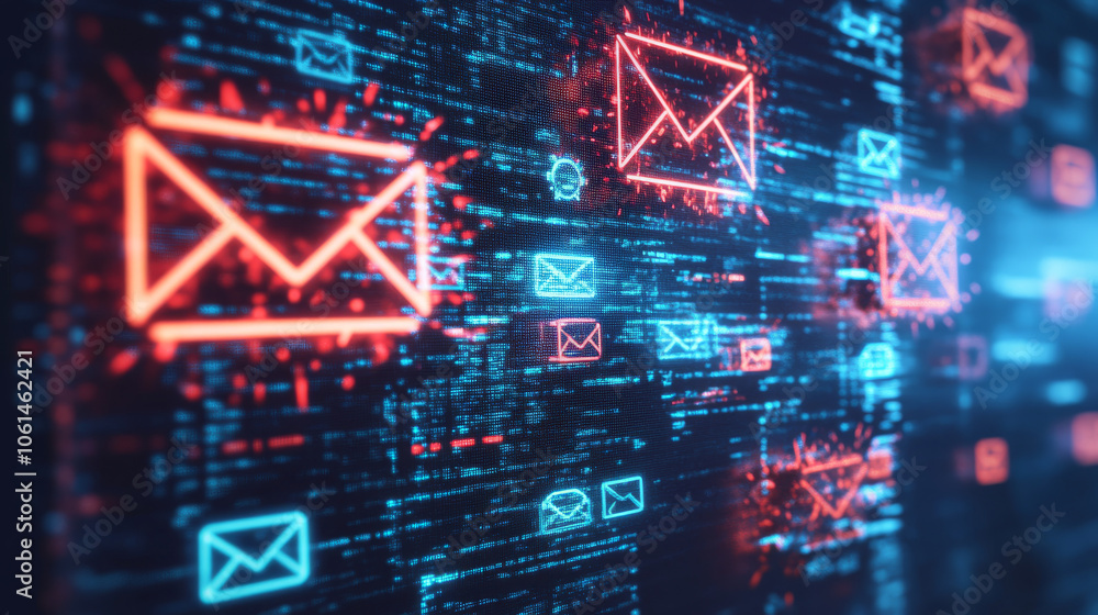 Poster an email inbox shows a spam virus warning. it also displays icons for email security, new messages, 