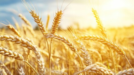 Fototapeta premium Field of ripe wheat under sunny sky