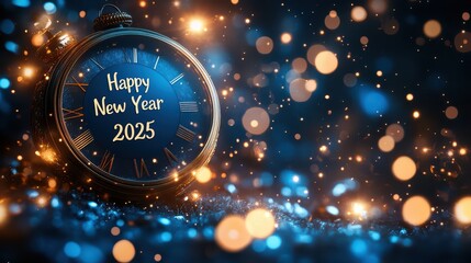 New Year festive background with the golden pocket watch counting down time until midnight with the...