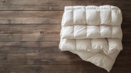 Obraz premium Cozy White Comforter on Rustic Wooden Floor