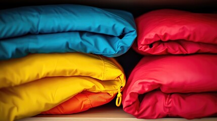 Colorful Bunched Jackets on Shelf Display