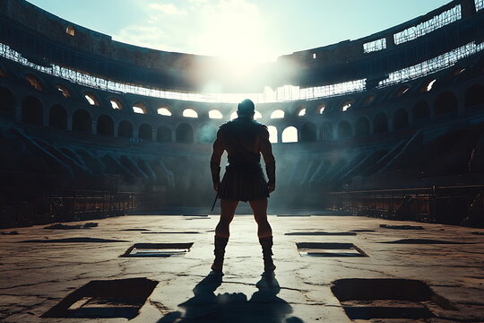Roman gladiator inside the coliseum, Gladiator inside battle arena, Generative AI