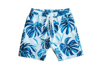 A blue and orange swimsuit with a yellow stripe. on transparent background.