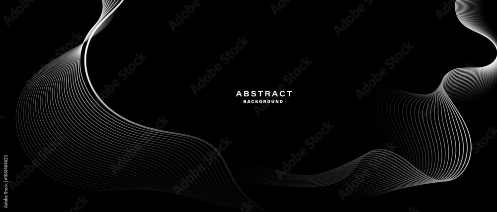Poster Flowing abstract wave lines creating a dynamic pattern on a black background