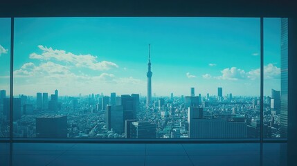 Obraz premium City Skyline View Through Modern Window