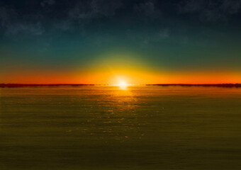 Sunset Over the Ocean Horizon（海の地平線に沈む夕日）