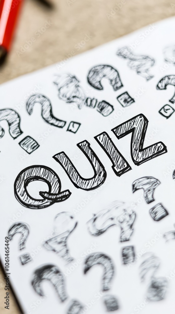 Poster quiz time: a close-up shot of a notepad with the word 