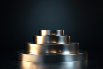 Illuminated silver stage on dark background, space for display
