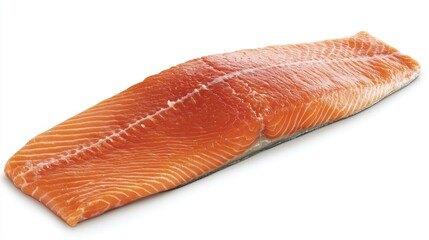 Raw salmon steak with rich orange color, visible marbling, and isolated on a white background, perfect for showcasing fresh seafood