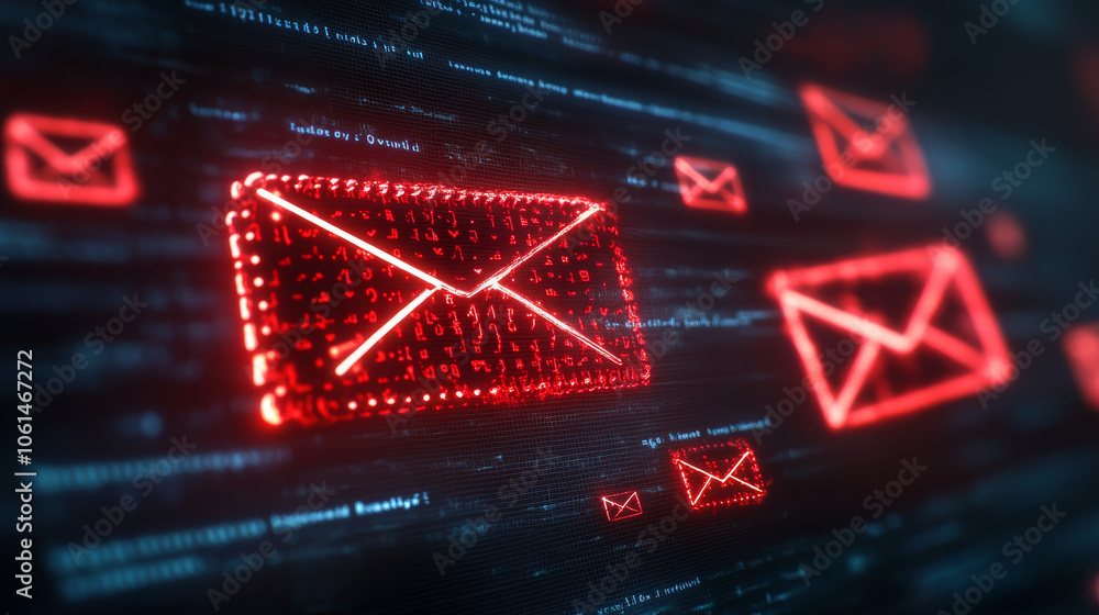 Poster an email inbox shows a spam virus warning. it also displays icons for email security, new messages, 