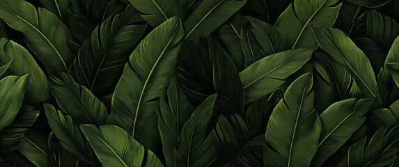 Seamless pattern of dark green hand-drawn lines with a bohemian feel, resembling delicate palm fronds or leaves, ideal for wallpaper, fabric, print, packaging, and banners, against a deep forest green
