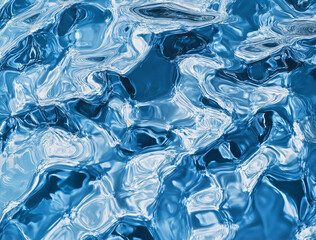 High-resolution close-up of calm blue water surface with intricate ripples and reflections,...