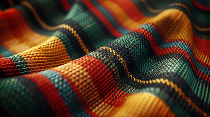 A vibrant checkered plaid pattern in red, green, yellow, and black, styled in a timeless Scottish tartan for a festive Christmas feel. 