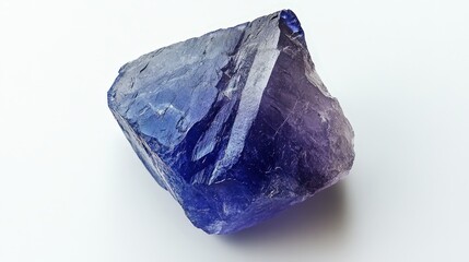 Fototapeta premium Raw tanzanite gemstone on white background: natural purple-blue mineral