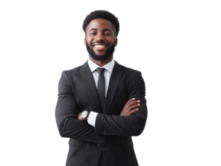 Confident African-American Businessman with Arms Crossed isolated PNG