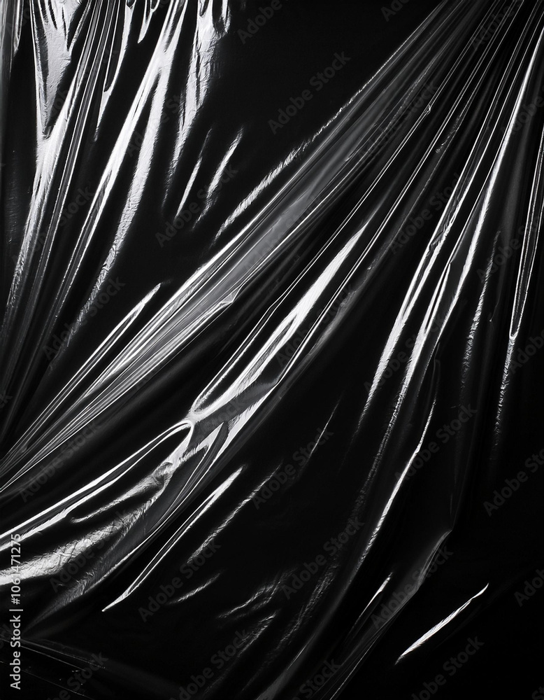 Poster transparent plastic wrap on the black background. clean blank texture overlay effect template. isola