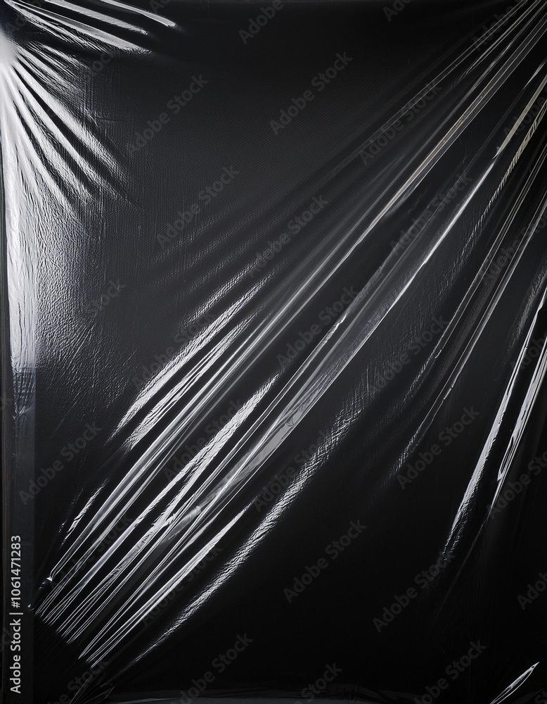 Poster transparent plastic wrap on the black background. clean blank texture overlay effect template. isola