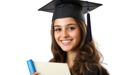 Smiling Graduate Student with Cap and Book isolated PNG