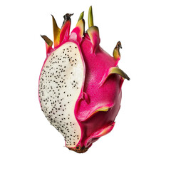 Vibrant dragon fruit with a split view on transparent background.