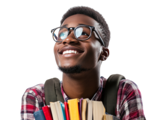 Happy African American Student with Books isolated PNG