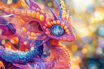 Obraz premium Colorful dragon with intricate scales and hypnotic eye.