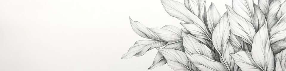 Elegant monochrome leaves design on white.
