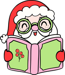 Christmas Santa Reading book hand drawn doodle