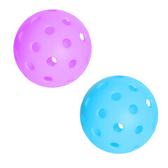 Two pickleball balls, pink and light blue, on a transparent background.