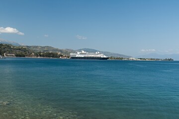 View of Aigio town and port. Gulf of Corinth, Ionian sea. Peloponnese. Greece.