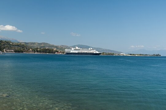 View of Aigio town and port. Gulf of Corinth, Ionian sea. Peloponnese. Greece.