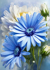 Obraz premium Blue daisy with white roses bouquet 