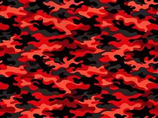 Seamless Black and Red Camouflage Pattern Texture - Low Light Photography for Unique Backgrounds, Fashion, and Design Projects, Perfect for Military, Outdoor, and Modern Aesthetics