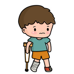 Illustration of Injured Boy with Crutch