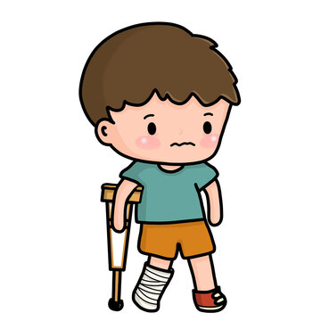 recommend clip art: Illustration of Injured Boy with Crutch