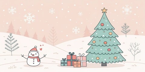 minimalist cute cartoon winter christmas background 