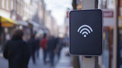 Fototapeta premium WiFi Spot Sign in a Busy Urban Environment