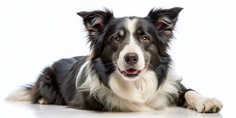 Fototapeta premium Senior Border Collie Relaxing on White Background - Isolated Pet Photography for Dog Lovers and Animal Enthusiasts