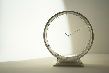 Modern transparent clock on plain background, minimalist design.