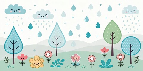 minimalist cute cartoon water nature background