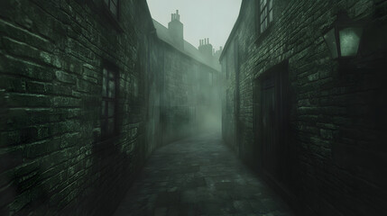 A narrow street where the air feels thick with a sense of foreboding.